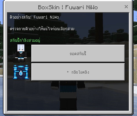 ตัวอย่างหน้า BoxSkin สำหรับดูสกินก่อนสวมหรือถอดสกิน